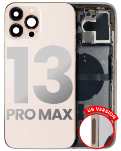 BACK HOUSING with SMALL COMPONENTS PRE-INSTALLED COMPATIBLE FOR IPHONE 13 PRO MAX (US VERSION) (USED OEM PULL: GRADE A) (GOLD)