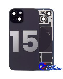 BACK GLASS WITH STEEL PLATE WITH MAGSAFE MAGNET PRE-INSTALLED COMPATIBLE FOR IPHONE 15 (Black)