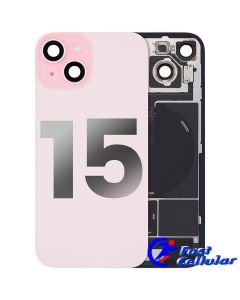 BACK GLASS WITH STEEL PLATE WITH MAGSAFE MAGNET PRE-INSTALLED COMPATIBLE FOR IPHONE 15 (Pink)