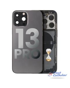 BACK HOUSING W/ SMALL COMPONENTS PRE-INSTALLED COMPATIBLE FOR IPHONE 13 PRO (US VERSION) (USED OEM PULL: GRADE A) (GRAPHITE)