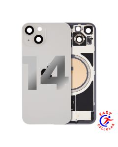 BACK GLASS WITH STEEL PLATE WITH MAGSAFE MAGNET PRE-INSTALLED COMPATIBLE FOR IPHONE 14 - White