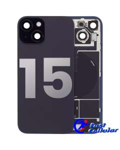 BACK GLASS WITH STEEL PLATE WITH MAGSAFE MAGNET PRE-INSTALLED COMPATIBLE FOR IPHONE 15 (Black)