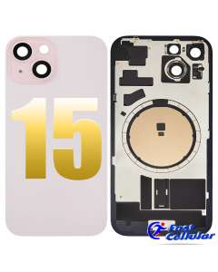 BACK GLASS WITH STEEL PLATE WITH MAGSAFE MAGNET PRE-INSTALLED COMPATIBLE FOR IPHONE 15 (Pink)
