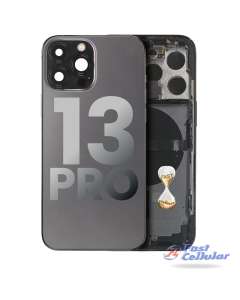 BACK HOUSING W/ SMALL COMPONENTS PRE-INSTALLED COMPATIBLE FOR IPHONE 13 PRO (US VERSION) (USED OEM PULL: GRADE A) (GRAPHITE)