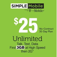 Simple Mobile $25 Unlimited Talk, Text & Data (30 days)