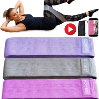 Fabric Resistance Bands Set for Booty - Workout Guide and Instruction Video. Non-Slip Cloth Exercise Resistant Hip Band for Legs and Butt Used by Women for Working Out Glute and Thigh.
